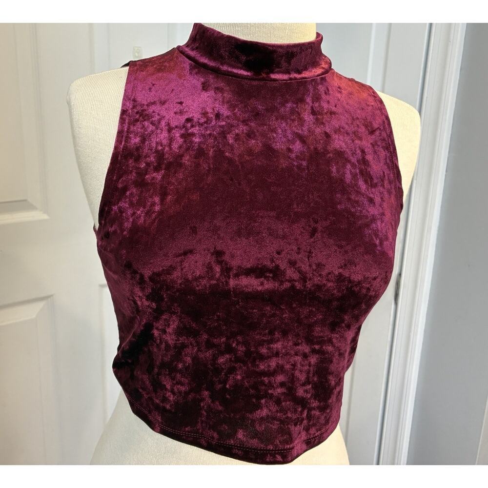 NWT Forever 21 Burgundy Crushed Velvet Mock Neck Crop Top Deadstock- Size L